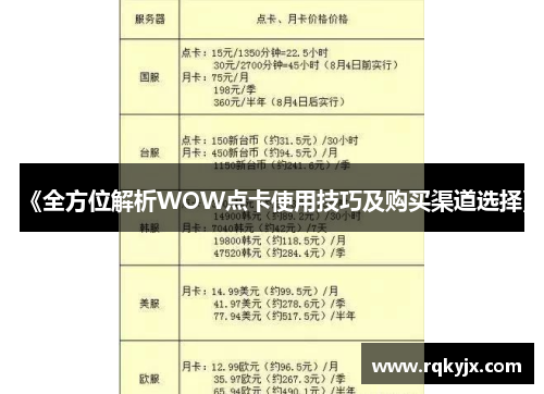 《全方位解析WOW点卡使用技巧及购买渠道选择》